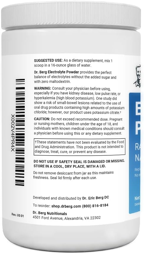 Dr. Berg Hydration Keto Electrolyte Powder - Enhanced w/ 1,000mg of Potassium  Real Pink Himalayan Salt (NOT Table Salt) - Raspberry  Lemon Flavor Hydration Drink Mix Supplement - 100 Servings