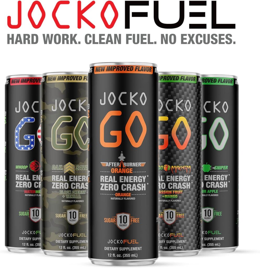 Jocko GO Energy Drink (Afterburner Orange) - KETO, Vitamin B12, Vitamin B6, Electrolytes, L Theanine, Magnesium- All Natural Energy Boost, Sugar Free Nootropic Monk Fruit Blend - 12 Pack