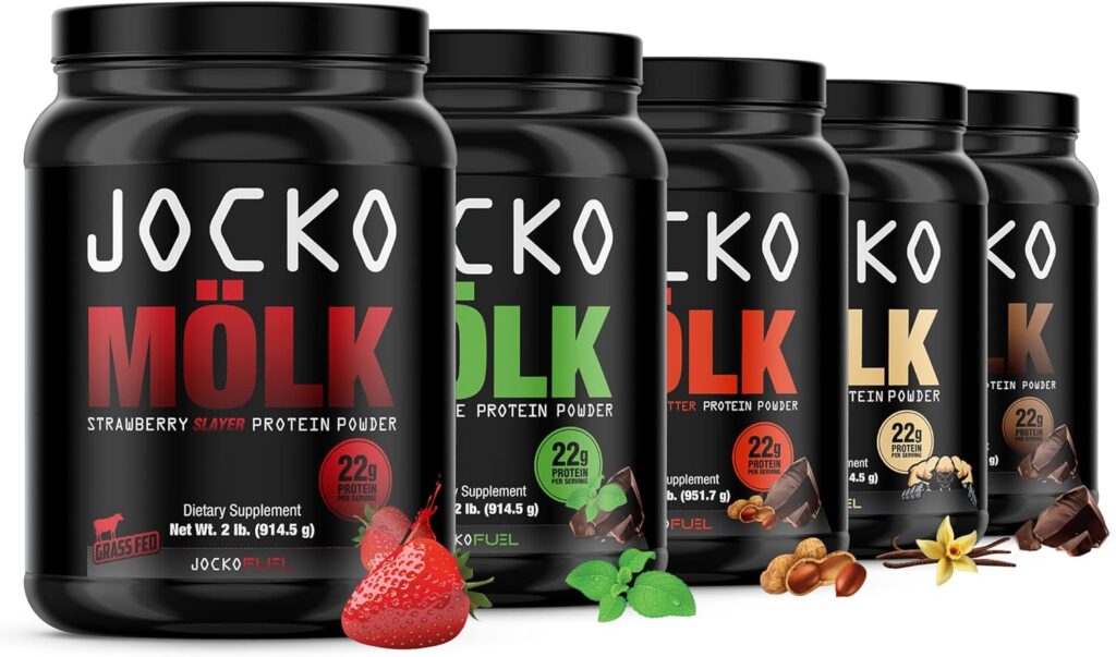 Jocko Mölk Whey Protein Powder (Strawberry) - Keto, Probiotics, Grass Fed, Digestive Enzymes, Amino Acids, Monk Fruit Blend - Supports Muscle Recovery  Growth - 31 Servings (Old Packaging, 2lb Tub)