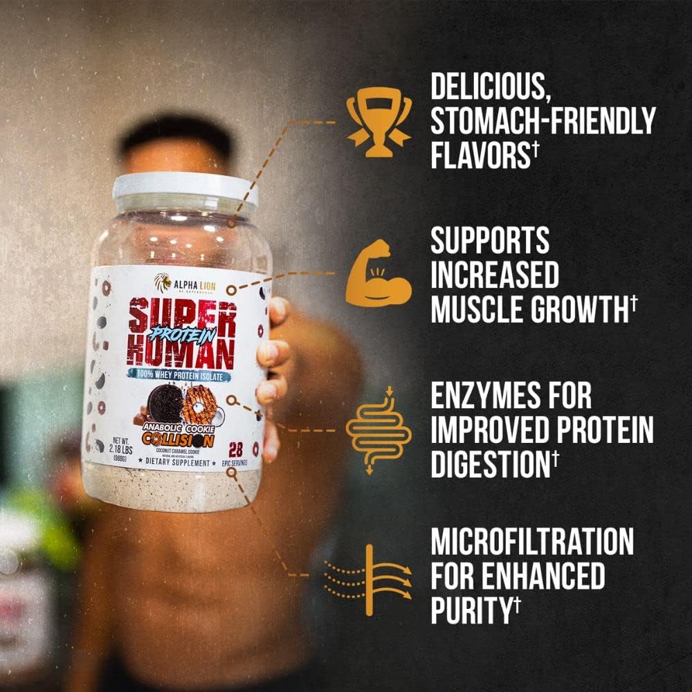 ALPHA LION Superhuman Whey Protein Powder, Great Tasting Pure Whey Protein Isolate, Low Carb, Low Sugar, No Bloat Post Workout, Muscle Recovery  Growth (28 Servings, PB  Gains)