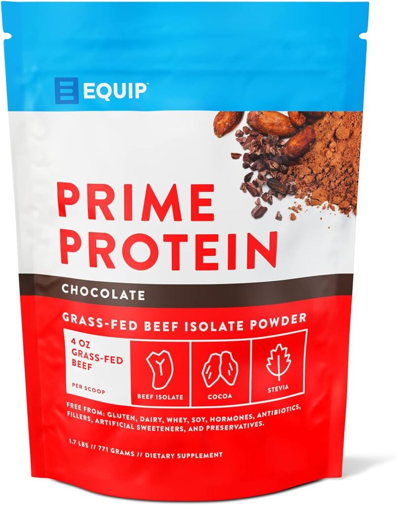 Equip Foods Prime Protein - Grass-Fed Beef Protein Powder Isolate -Paleo and Keto Friendly, Gluten Free Carnivore Protein Powder - Chocolate, 1.7 Pounds - Helps Build and Repair Tissue