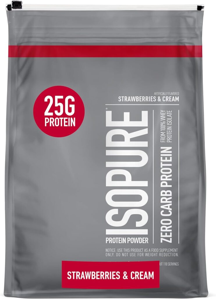 Isopure Protein Powder, Zero Carb Whey Isolate, Gluten Free, Lactose Free, 25g Protein, Keto Friendly, Strawberries  Cream, 110 Servings, 7.5 Pound (Packaging May Vary)