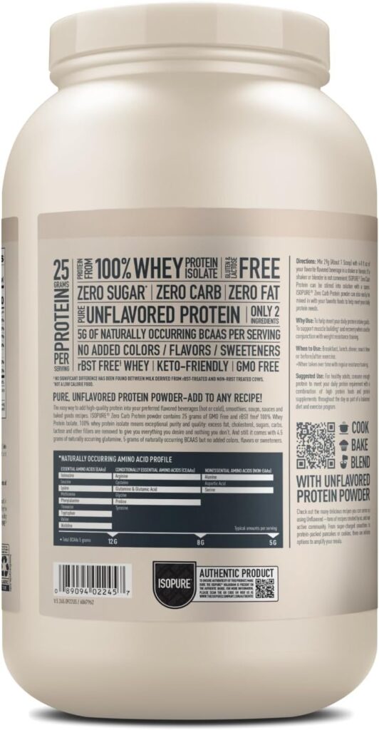 Isopure Unflavored Protein, 25g Whey Isolate, with Vitamin C  Zinc for Immune Support, Zero Carb  Keto Friendly, 47 Servings, 3 Pounds (Packaging May Vary)