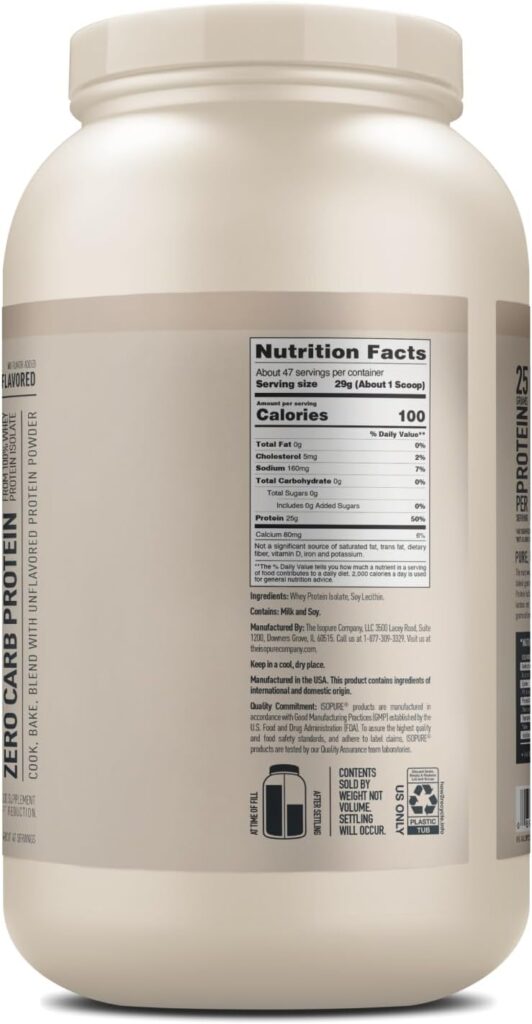 Isopure Unflavored Protein, 25g Whey Isolate, with Vitamin C  Zinc for Immune Support, Zero Carb  Keto Friendly, 47 Servings, 3 Pounds (Packaging May Vary)