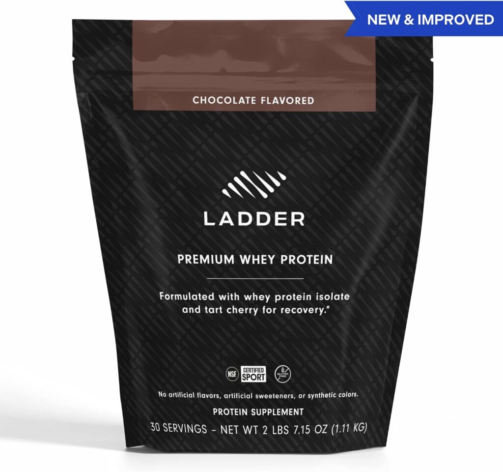 LADDER Whey Protein Powder, 26g Protein for Muscle Gain, 7g BCAAs, 14g EAAs, No Artificial Sweeteners, NSF Certified Supplements (Chocolate, 30 Serving Bag)