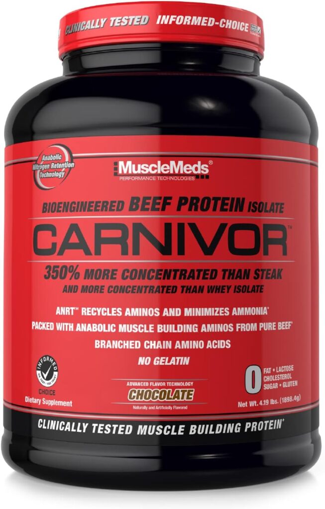 MuscleMeds, Carnivor Beef Protein Isolate Powder 56 Servings, Chocolate, 72 Ounce,4.5 Pound (Pack of 1),002542