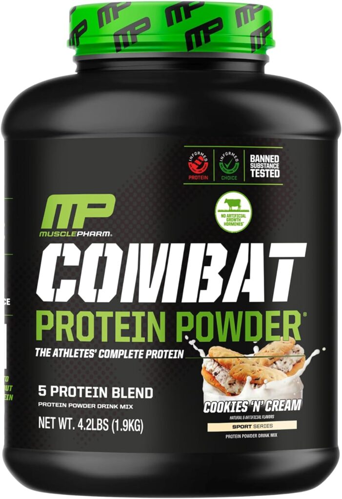 MusclePharm Combat Protein Powder, Cookies ‘N’ Cream - 4 lb - Gluten Free - 52 Servings