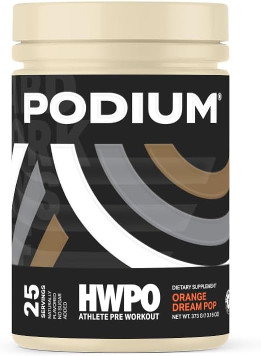 Podium Nutrition, Athlete Pre Workout Powder, Orange Dream Pop, 25 Servings, Beta Alanine and Caffeine for Energy, Gluten Free, Soy Free, Dairy Free