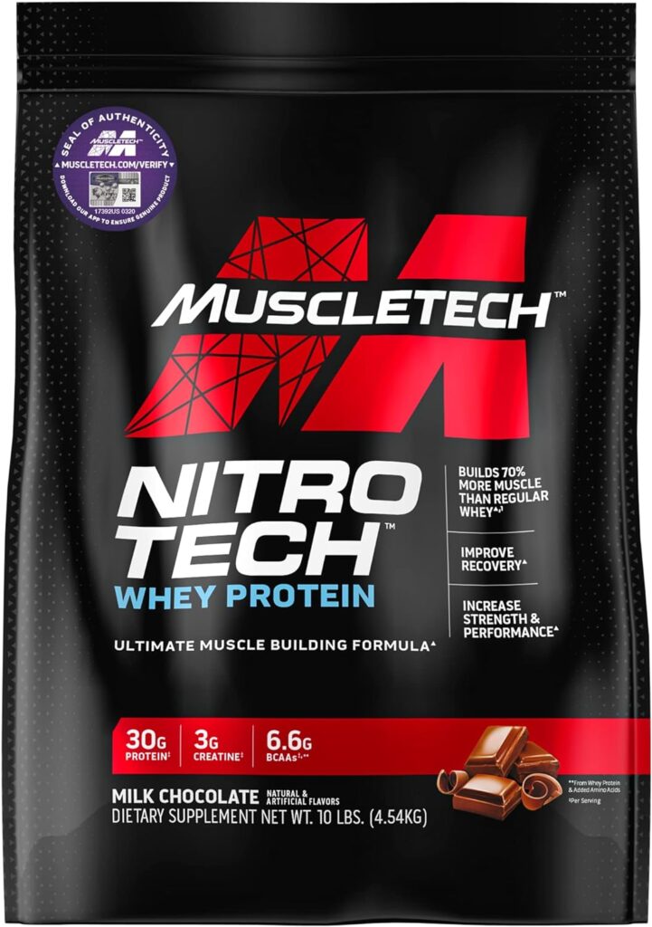 Whey Protein Powder | MuscleTech Nitro-Tech Whey Protein Isolate  Peptides | Protein + Creatine for Muscle Gain | Muscle Builder for Men  Women | Sports Nutrition | Chocolate, 10 lb (100 Servings)