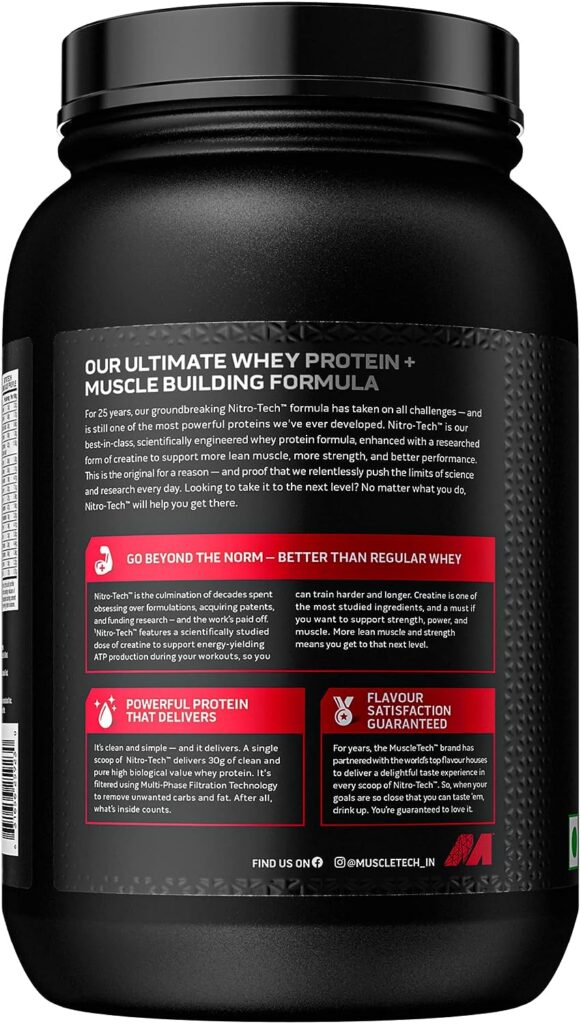 Whey Protein Powder | MuscleTech Nitro-Tech Whey Protein Isolate  Peptides | Protein + Creatine for Muscle Gain | Muscle Builder for Men  Women | Sports Nutrition | Chocolate, 10 lb (100 Servings)